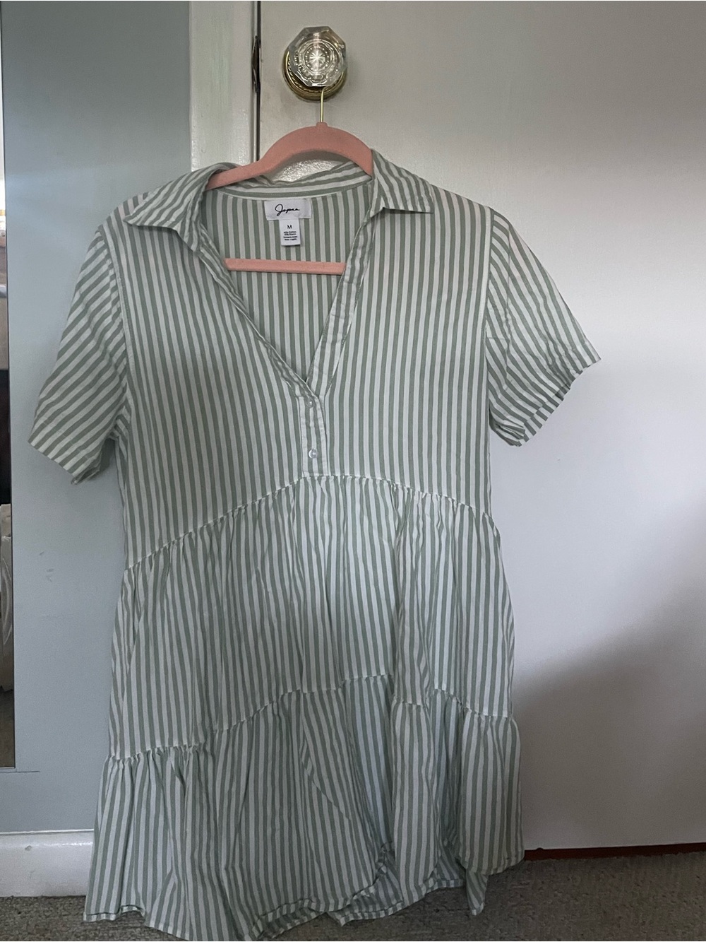 Green Stripe Short Sleeve Tiered T Shirt Dress - Marshalls